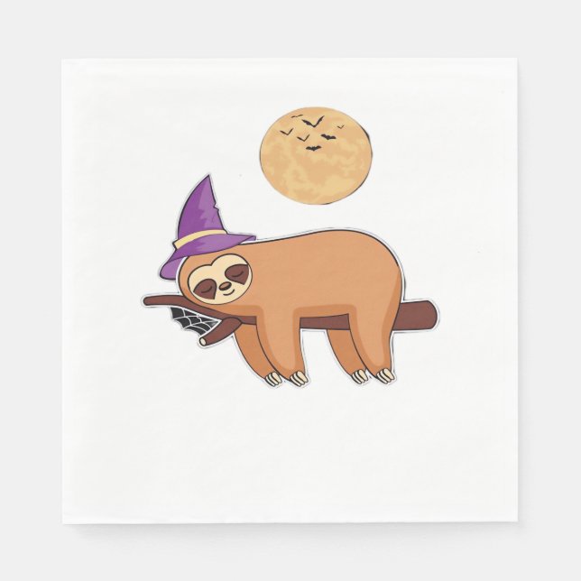 Serviette En Papier T-shirt Halloween sorcière Sloth Premium (Devant)