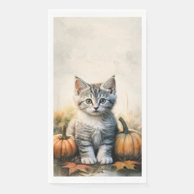 Serviette En Papier Tabby Automne Kitten Papier long Napkin (Devant)