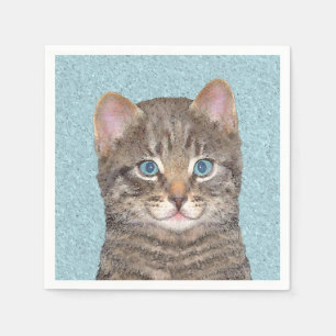 Serviette En Papier Tabby Gris Peinture Chat - Cute Original Art Chat
