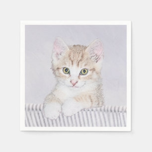 Serviette En Papier Tabby Jaune Kitten Peinture - Art Chat Original