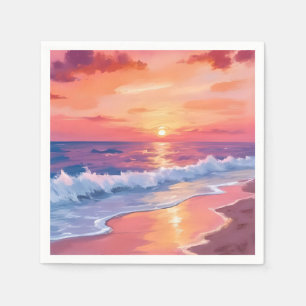 Serviette En Papier Tableau de paysage marin de vagues de plage au cou