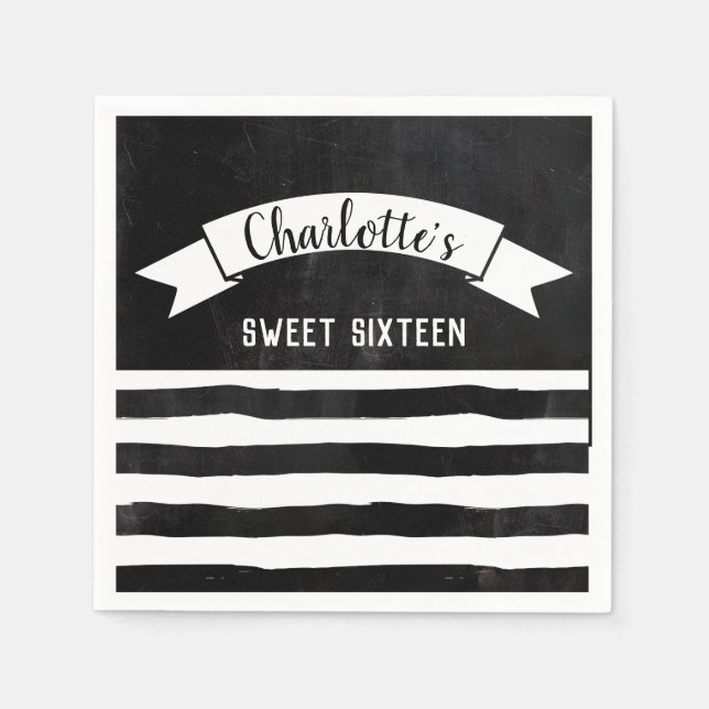 Serviette En Papier Tableau noir et blanc Chalet moderne Sweet 16 (Devant)
