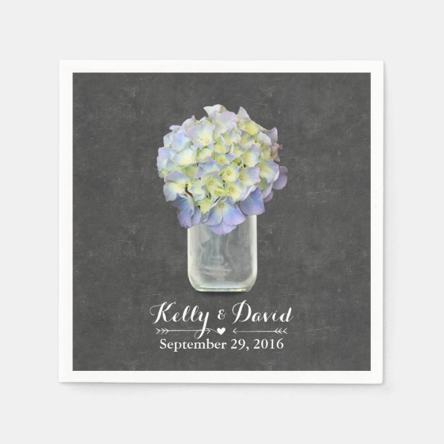 Serviette En Papier Tableau noir Hydrangea Mason Jar Mariage (Devant)