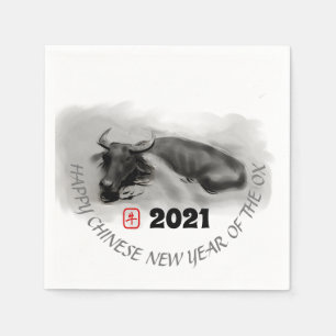 Serviette En Papier Tableau original Eau Buffle Ox Nouvel An PN