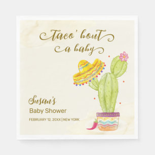 Serviette En Papier Taco 'Bout A Baby Watercolor Baby shower Cactus