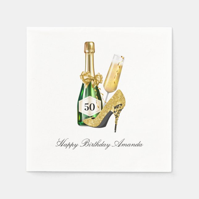 Serviette En Papier talons d'or et champagne (Devant)