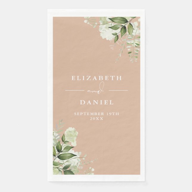 Serviette En Papier Tan Greenery Floral Mariage élégant (Devant)