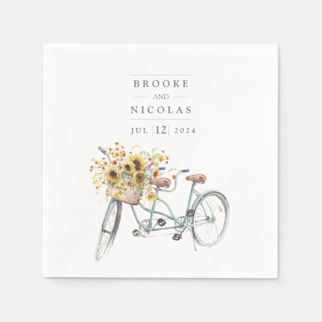 Serviette En Papier Tandem Bicycle Rustique Mariage d'aquarelle de tou (Devant)