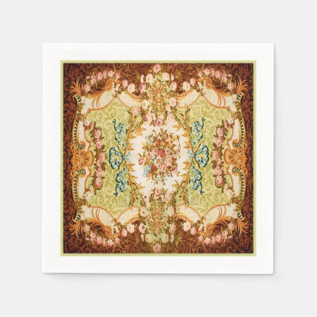 Serviette En Papier tapisserie rose à fleurs baroque victorienne (Devant)