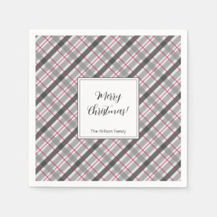 Serviette En Papier Tartan Balmoral Noir Gris Bourgogne Monogramme