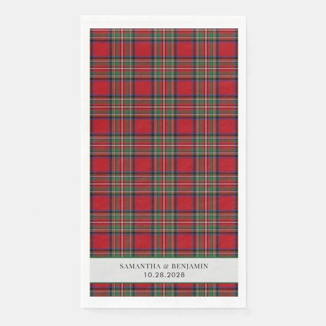 Serviette En Papier Tartan Clan Stewart Carreaux Noir Rouge Mariage pe (Devant)