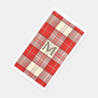 Serviette En Papier tartan rouge et blanc monogramme personnalisé