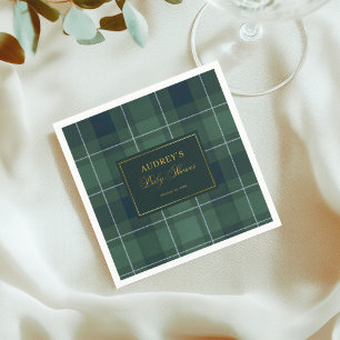 Serviette En Papier Tartan Vert Foncé Polo Plaid Vintage Baby Shower