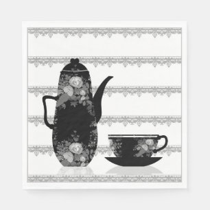 Serviette En Papier Tasse café thé noir blanc illustration rétro