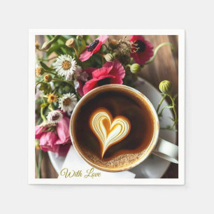 Serviette En Papier Tasse de café personnalisée "Avec amour" et coquel