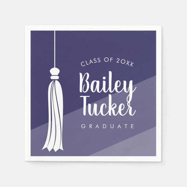 Serviette En Papier Tassel sur Marine Blue Ombre Graduation Party Napk (Devant)