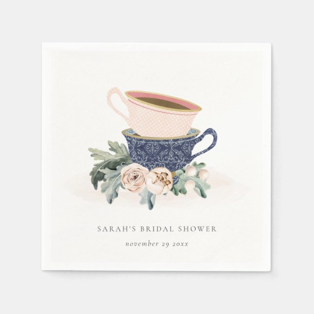 Serviette En Papier Tasses empilées pastel Fête de thé Mariage floral (Devant)