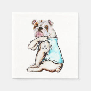 Serviette En Papier tatatouage de chien bulldog j'aime maman amoureux 