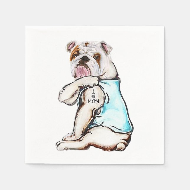 Serviette En Papier tatatouage de chien bulldog j'aime maman amoureux  (Devant)