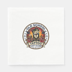 Serviette En Papier Tatouage École Ancienne Chat Mignon Design - École