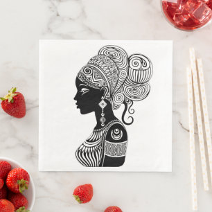 Serviette En Papier Tatouage Tribal Portrait de Fille Africaine