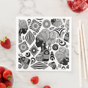 Serviette En Papier Tatouage Tribal Portrait de Fille Africaine