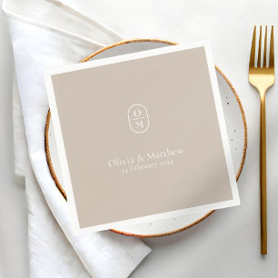Serviette En Papier Taupe Doux   Mariage Chic Moderne Monogramme Maria