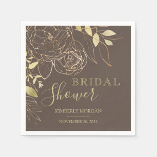 Serviette En Papier Taupe foncée et or Fête des mariées florale modern