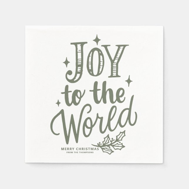 Serviette En Papier Taupe Green Joy to the World Lettering Christmas (Devant)