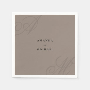 Serviette En Papier Taupe Moderne Edge Élégant Mariage Monogramme