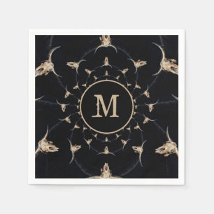 Serviette En Papier Taureau Cowboy Monogramme Brown Pays Vintage