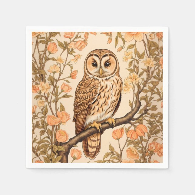 Serviette En Papier Tawny Owl Peach Blossoms William Morris Inspiré (Devant)
