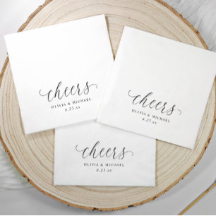 Serviette En Papier Tchin Élégant Mariage Simple Noir et Blanc