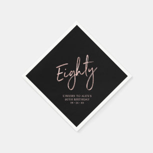 Serviette En Papier Tchin pour les quatre-vingts ans Rose Gold & Black