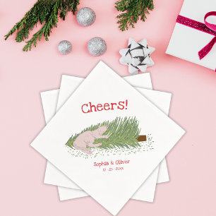 Serviette En Papier Tchin-Tchin Drôle Chat Blanc vs Arbre de Noël Fête