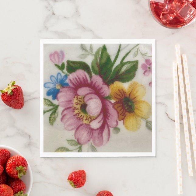 Serviette En Papier Tea Cup Floral Bouquet Papier Napkin (En situation)
