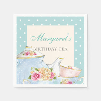 Serviette En Papier Tea Party d'anniversaire Polka point personnalisé