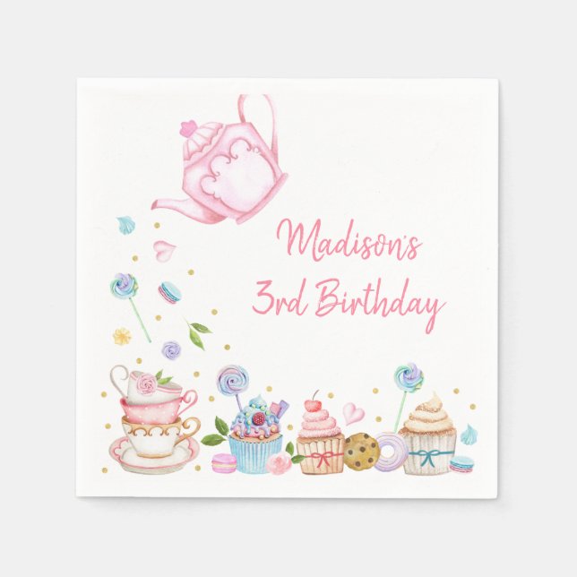 Serviette En Papier Tea Party or rose Floral Anniversaire (Devant)