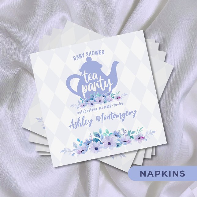 Serviette En Papier Tea Party Purple Aquarelle Baby shower (Créateur téléchargé)