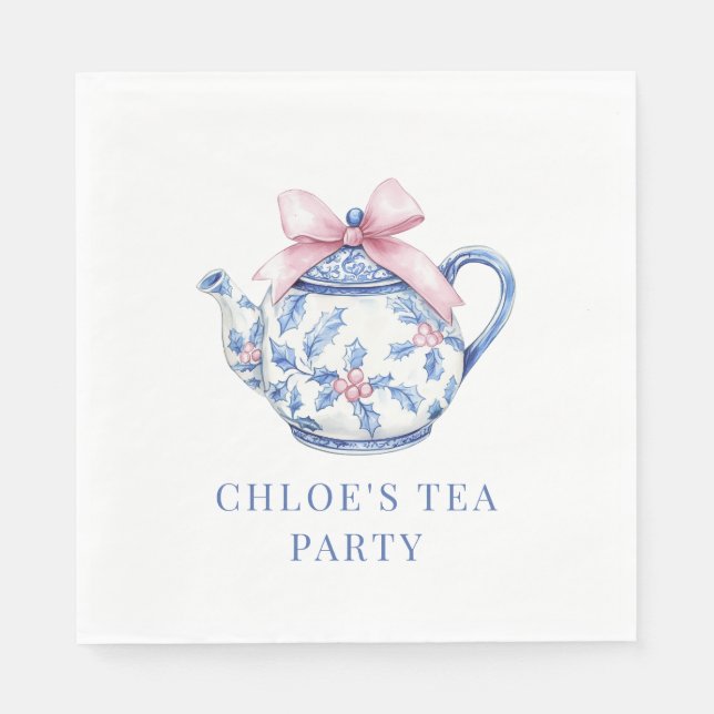 Serviette En Papier Tea Party rose et bleu (Devant)