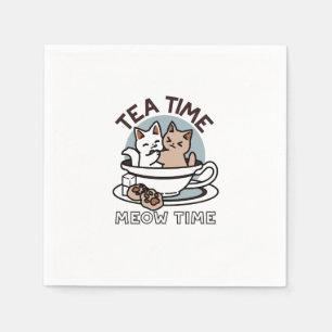 Serviette En Papier Tea Time Meow Time - Cute Cat and Tea Design