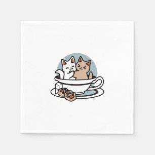 Serviette En Papier Tea Time Meow Time - Cute Cat and Tea Design