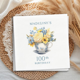 Serviette En Papier Teacup Fleurs Bleues Jaunes 100e anniversaire