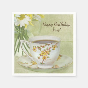 Serviette En Papier Teacup vintage avec bouquet de marguerite