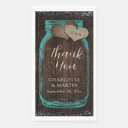 Serviette En Papier Teal Mason Jar Rustic Wood Thank You Wedding