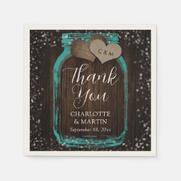 Serviette En Papier Teal Mason Jar Rustic Wood Thank You Wedding