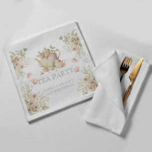 Serviette En Papier Teapot & tasses de thé Whimsical Fleurs sauvages A