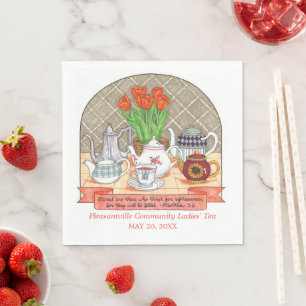 Serviette En Papier Teapots et tulipes à rafraîchir Coral Tea Party