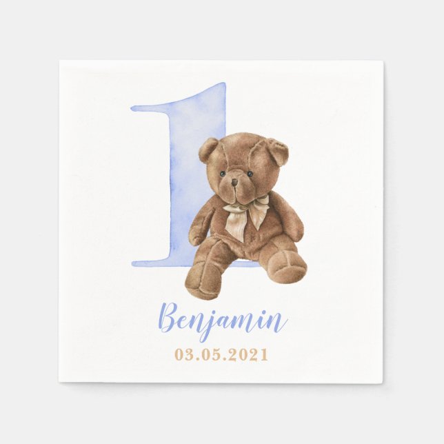 Serviette En Papier Teddy Bear 1er Anniversaire serviettes (Devant)