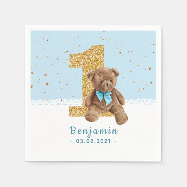 Serviette En Papier Teddy Bear 1er Anniversaire serviettes (Devant)